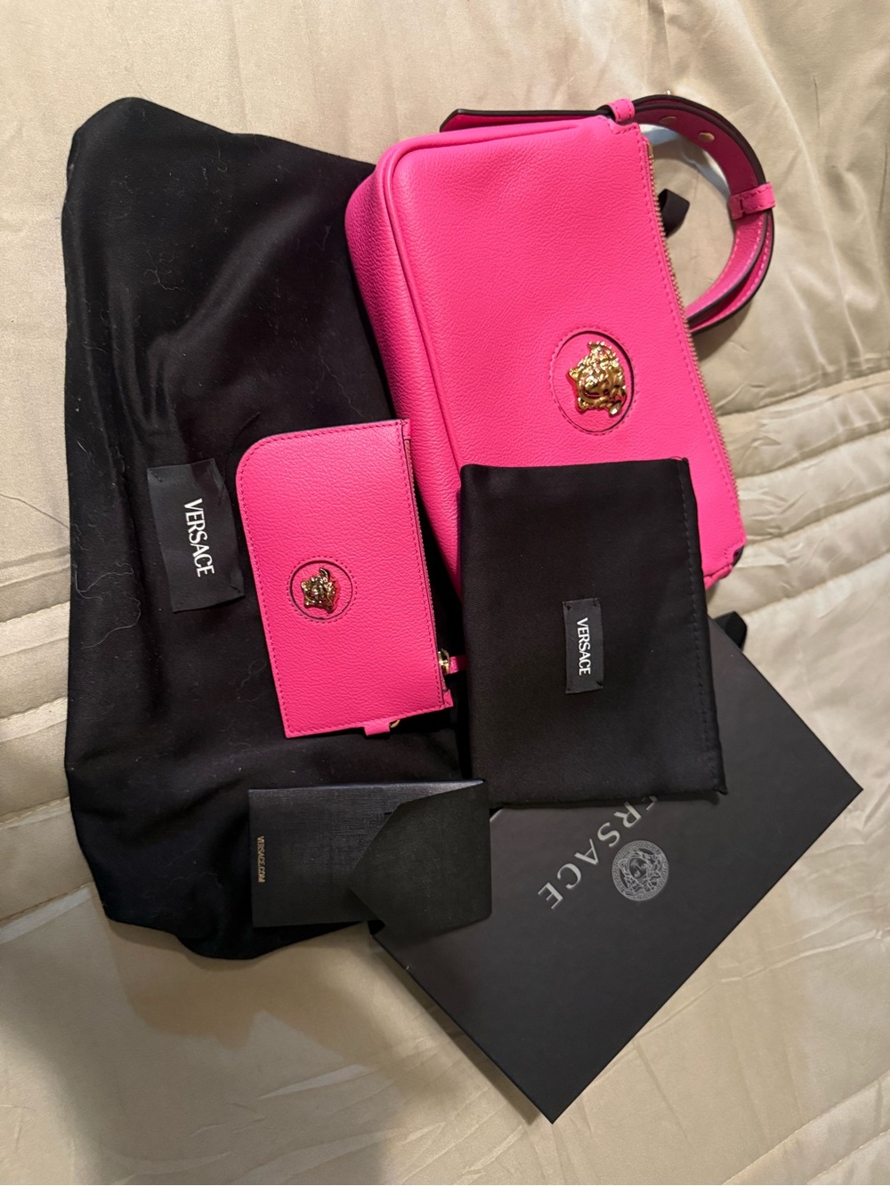 Versace Hot Pink Leather Top-Handle Mini Bag with Gold Medusa